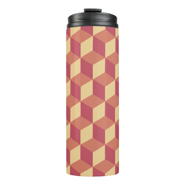 Abstraktes Orange Red Cube Muster Thermosbecher (Vorderseite)