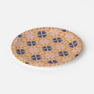 Abstraktes orange und rosa geometrisches Muster Pappteller