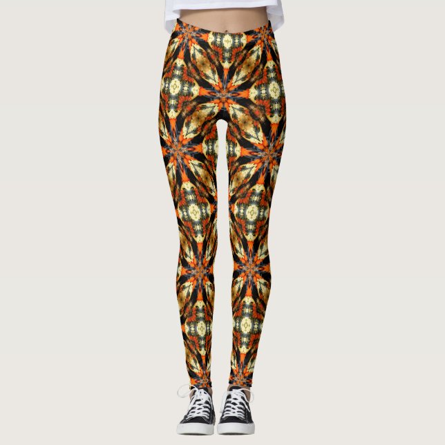 Abstraktes Orangen- und Braunmuster Leggings (Vorderseite)