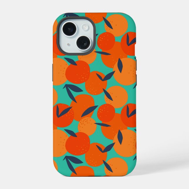 Abstraktes oranges Fruchtmuster iPhone 15 Hülle (Rückseite)