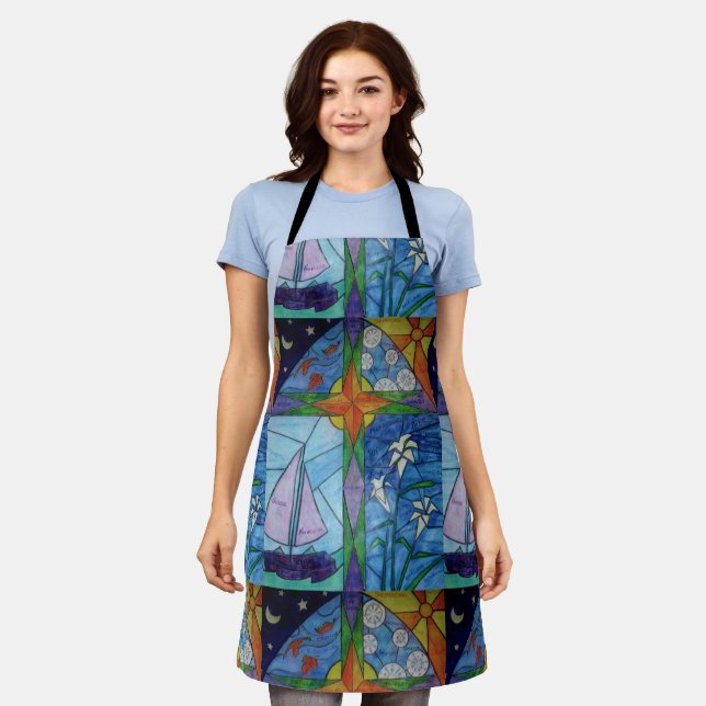 Abstraktes Osterkreuz mit Segelboot auf Schürze (Getragen)