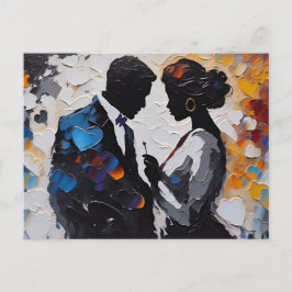 Abstraktes Paar in Liebe inmitten farbenfroher Her Postkarte