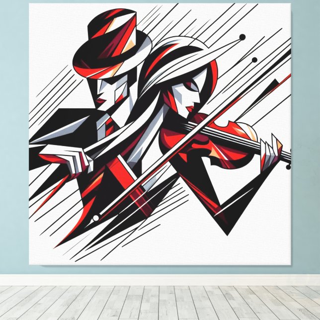 Abstraktes Paar mit Violine Leinwanddruck (Insitu (Holzboden))