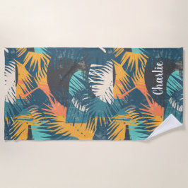 Abstraktes Palm Leaf Muster individuelle Name Bade Strandtuch