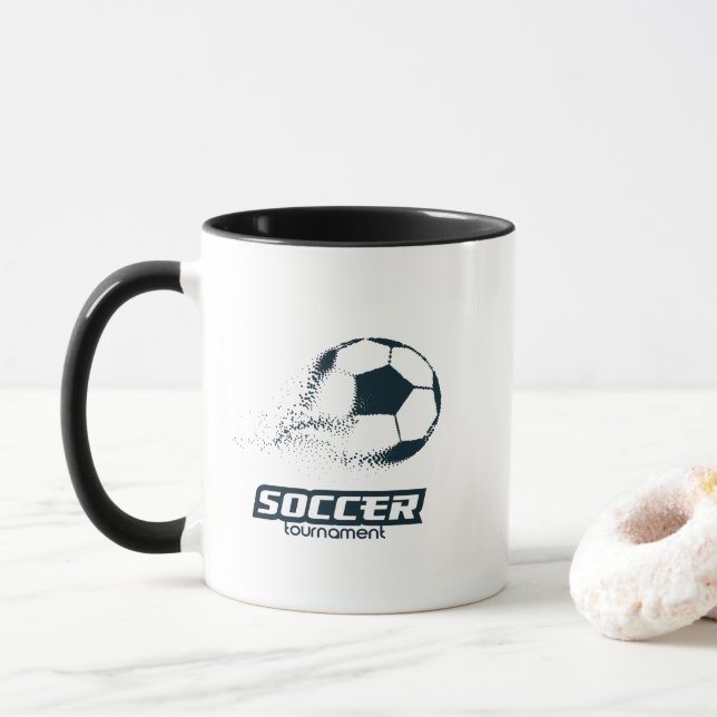 Abstraktes Partikel-Fußball-Turnier-Design Tasse (Mit Donut)