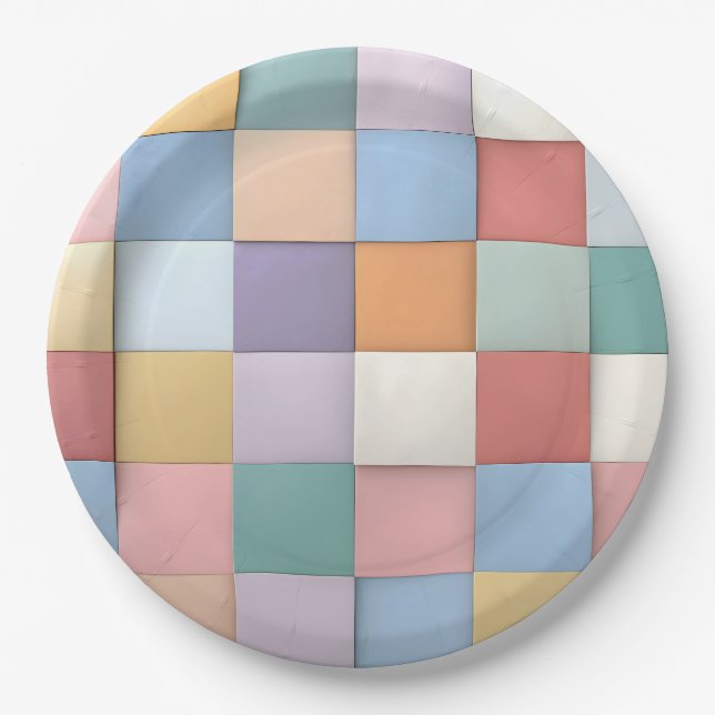Abstraktes Pastell-Tile-Wandmuster Pappteller (Vorderseite)