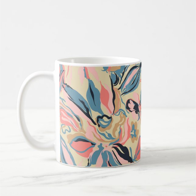Abstraktes Patchwork: geometrische Blumencreme. Kaffeetasse (Links)