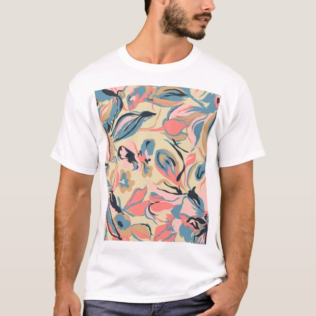 Abstraktes Patchwork: geometrische Blumencreme. T-Shirt (Vorderseite)