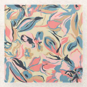 Abstraktes Patchwork: geometrische florale Creme. Glasuntersetzer