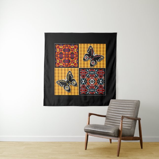 Abstraktes Patchwork-Quilting Retro-Vintage-Muster Wandteppich (Beispiel)