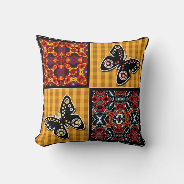 Abstraktes Patchwork-Quilting-Retro-Vintages Muste Kissen (Vorderseite)