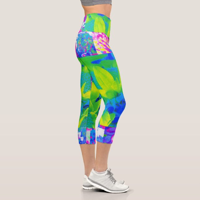 Abstraktes Patchwork Sonnenblumengarten Collage Capri Leggings (Rechts)