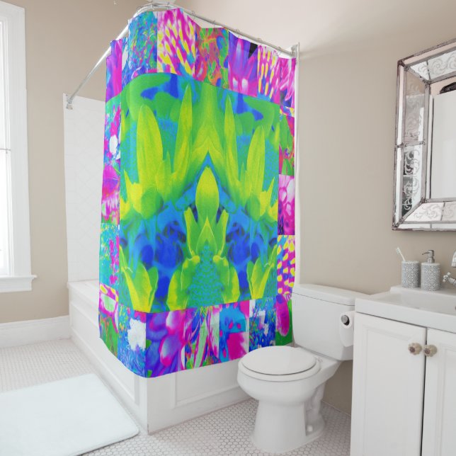 Abstraktes Patchwork Sonnenblumengarten Collage Duschvorhang (Beispiel)