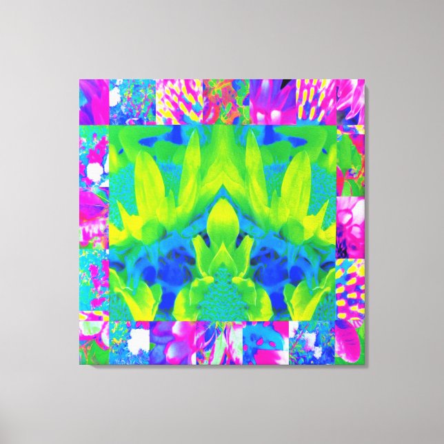 Abstraktes Patchwork Sonnenblumengarten Collage Leinwanddruck (Vorderseite)