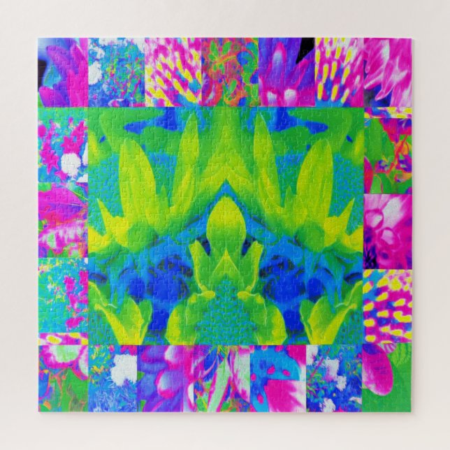 Abstraktes Patchwork Sonnenblumengarten Collage Puzzle (Vertikal)