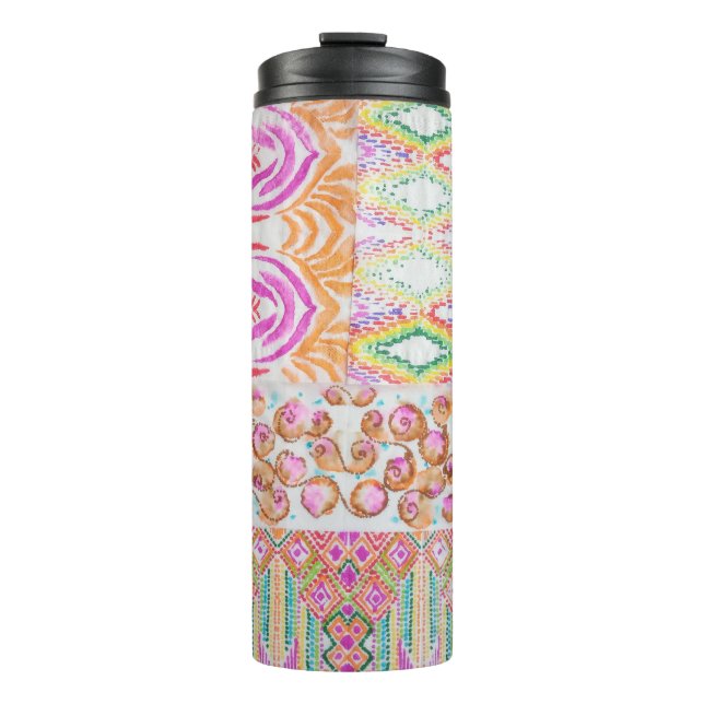 Abstraktes Patchwork, Wasserfarbe-Tie-Dye-Muster. Thermosbecher (Vorderseite)
