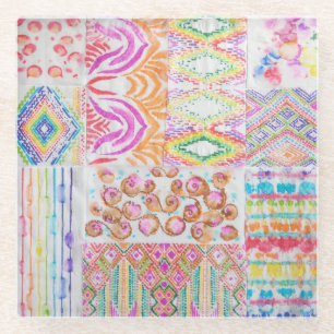 Abstraktes Patchwork, Wasserfarbene Tie-Dye-Muster Glasuntersetzer