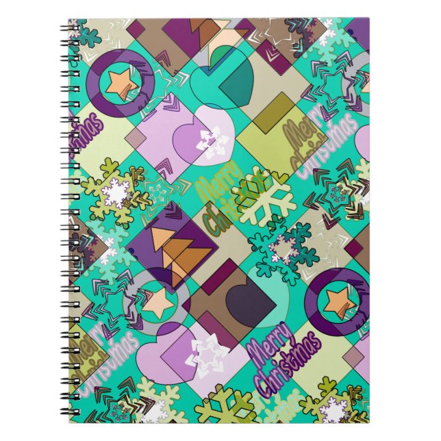 Abstraktes Patchwork Weihnachtsdesign Silvestersym Notizblock (Vorderseite)