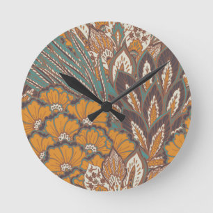 Abstraktes Pfau-Feder-Muster Runde Wanduhr