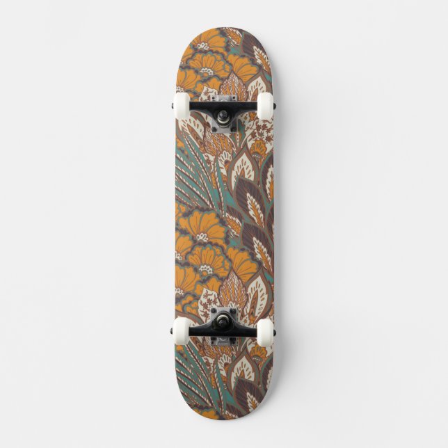 Abstraktes Pfau-Feder-Muster Skateboard (Vorderseite)