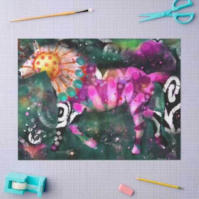 Abstraktes Pferd Blumenrosa Grüne Decoupage Seidenpapier (Basteln)