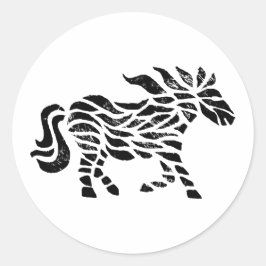 Abstraktes Pferd Holzblock drucken Runder Aufkleber