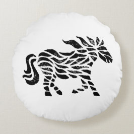 Abstraktes Pferd Holzblock drucken Rundes Kissen