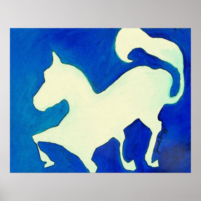 Abstraktes Pferd in Blau und Weiß Poster (Vorne)