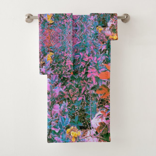 Abstraktes Pfirsich, rosa Grüne und Aqua Garden Fo Badhandtuch Set (Insitu)