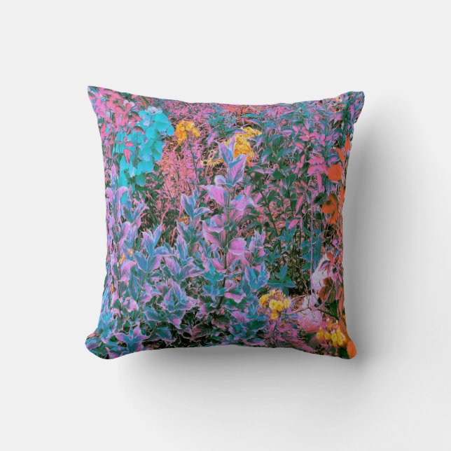 Abstraktes Pfirsich, rosa Grüne und Aqua Garden Fo Kissen (Vorderseite)