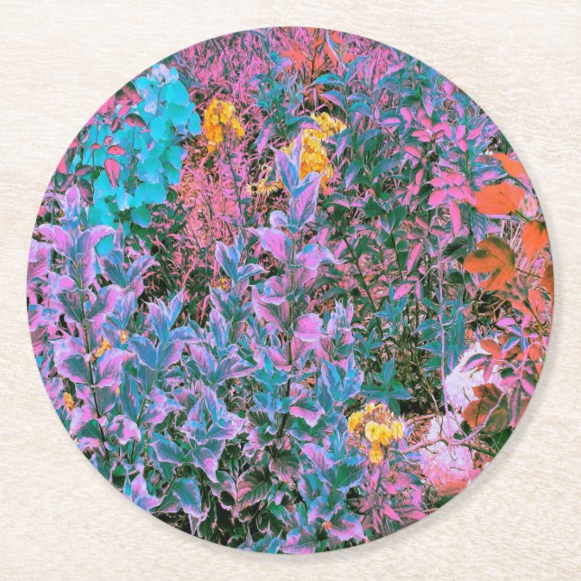 Abstraktes Pfirsich, rosa Grüne und Aqua Garden Fo Runder Pappuntersetzer (Vorderseite)