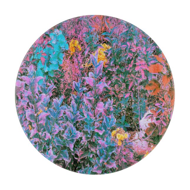 Abstraktes Pfirsich, rosa Grüne und Aqua Garden Fo Schneidebrett (Vorderseite)