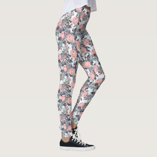 Abstraktes Pfirsich-Rosen-Design Leggings (Rechts)
