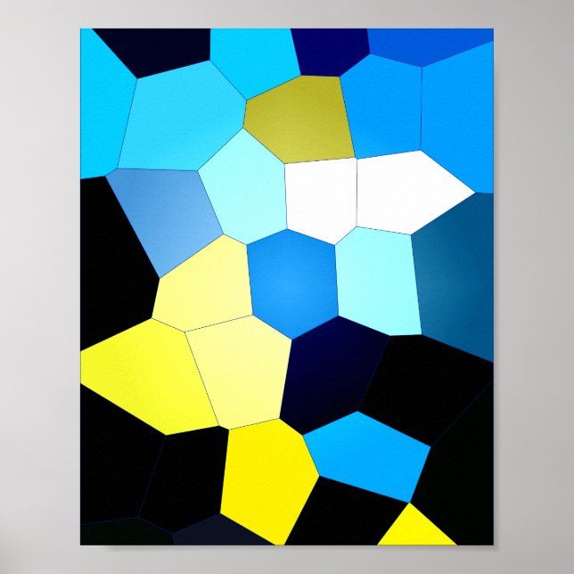 Abstraktes polygonales Muster in Blau und Gelb Poster (Vorne)