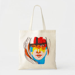 Abstraktes Pop-Art-Porträt einer Frau Tragetasche