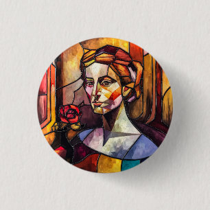 Abstraktes Portrait aus Hartglas Button