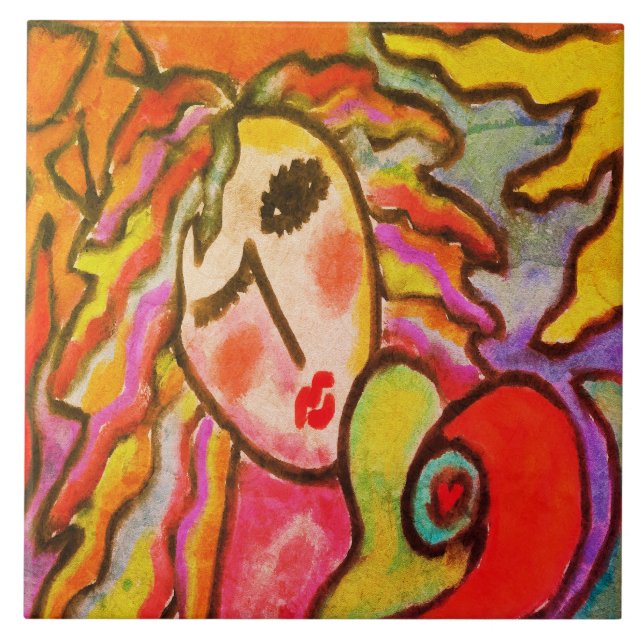 Abstraktes Portrait einer Frau Fliese (Vorderseite)