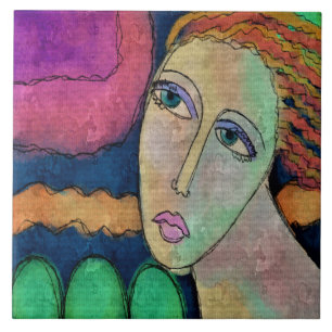 Abstraktes Portrait eines weiblichen digitalen Bil Fliese