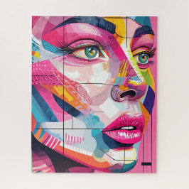 Abstraktes Portrait Frauen-Gesicht rosa Schwarz Puzzle
