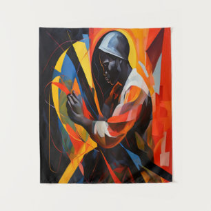 Abstraktes Portrait in lebhaften Farben Moderne Ku Wandteppich