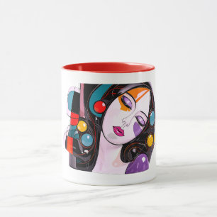 Abstraktes Porträt Moderne Frau Bunt Pop-Art Tasse