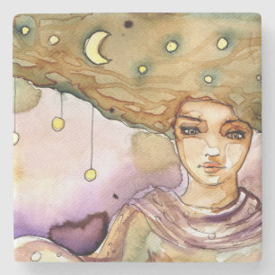 Abstraktes Porträt und hübsche Frau Steinuntersetzer