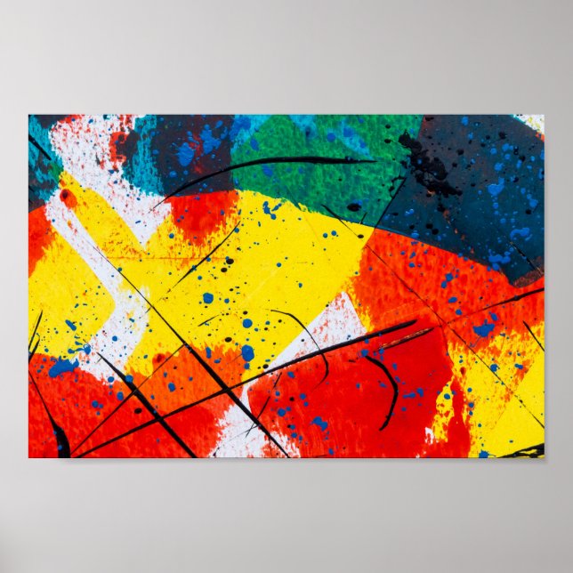 Abstraktes Poster - gelb, blau, orange (Vorne)