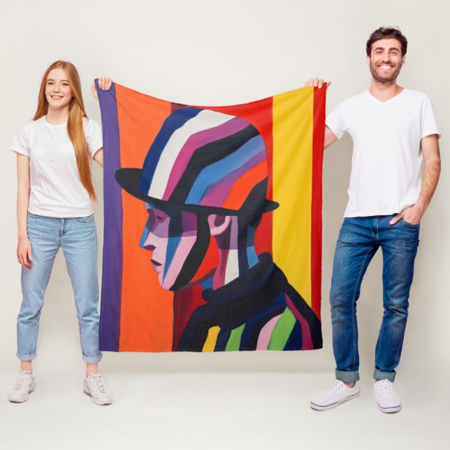 Abstraktes Profil mit Bowlerhut Fleecedecke (Beispiel)