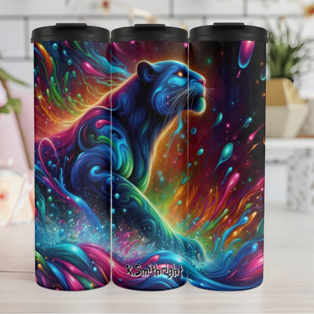 Abstraktes psychedelisches Panther in Colors Thermosbecher (Von Creator hochgeladen)