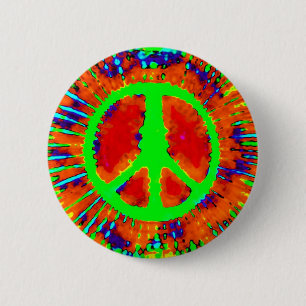 Abstraktes psychedelisches Tie-Dye-Friedenszeichen Button