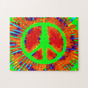 Abstraktes psychedelisches Tie-Dye-Friedenszeichen Puzzle