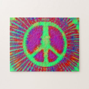 Abstraktes psychedelisches Tie-Dye-Friedenszeichen Puzzle