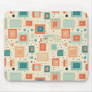 Abstraktes Quadrat im Mittelmeerblau-Orange-Stil d Mousepad