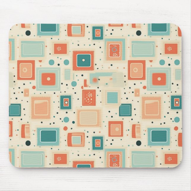Abstraktes Quadrat im Mittelmeerblau-Orange-Stil d Mousepad (Vorne)
